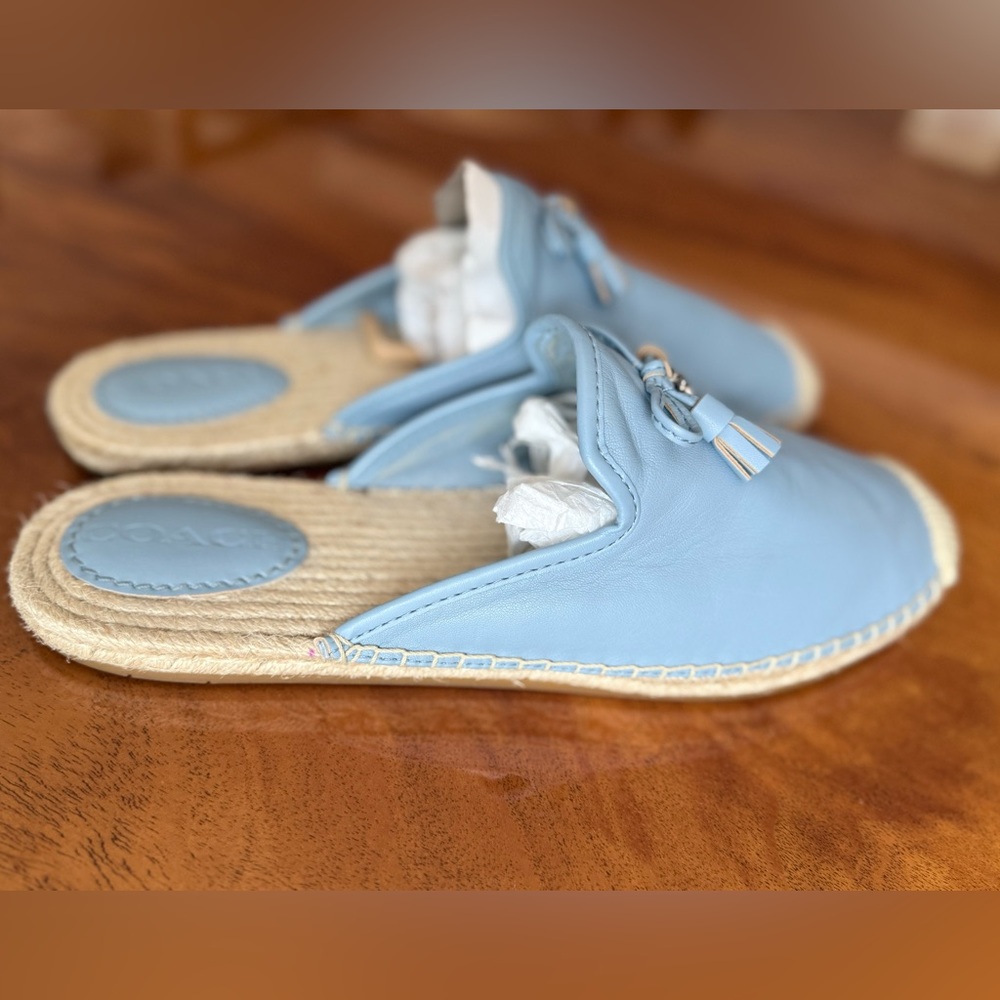 Coach Light Blue Leather Mules new no box